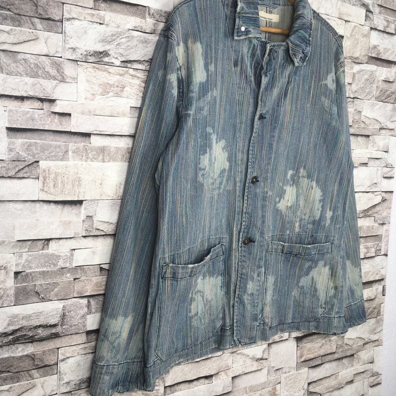 Vintage BURNING VIOLET Acid Wash Stone Wash Denim Jacket Hickory Striped Strecth Jacket Size Medium Workwear Streetwear Wokers