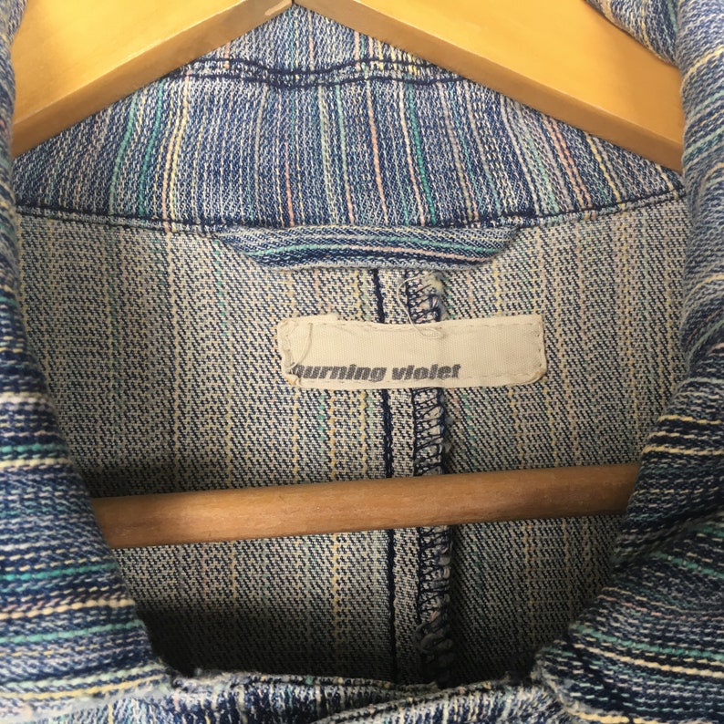 Vintage BURNING VIOLET Acid Wash Stone Wash Denim Jacket Hickory Striped Strecth Jacket Size Medium Workwear Streetwear Wokers