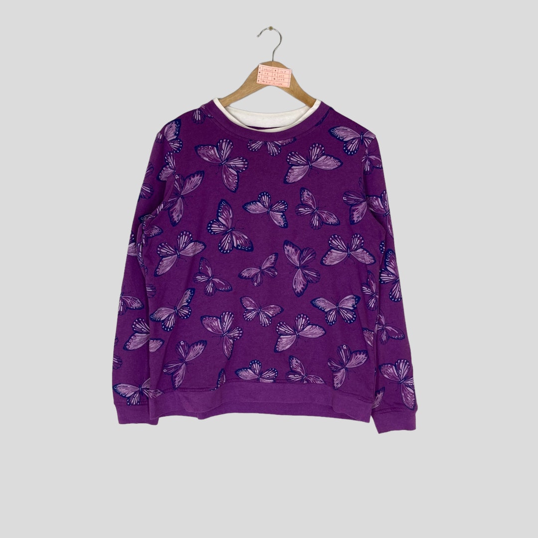 Vintage BUTTERFLY Pop Art Full Printed Design Crewneck Sweatshirt Big