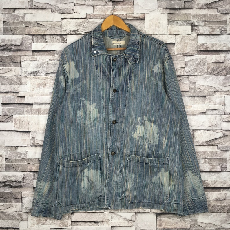 Vintage BURNING VIOLET Acid Wash Stone Wash Denim Jacket Hickory Striped Strecth Jacket Size Medium Workwear Streetwear Wokers