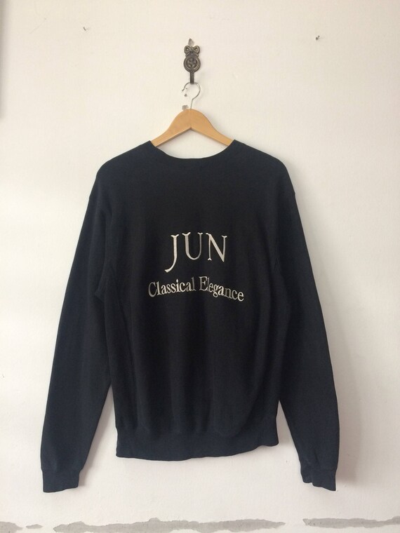 Vintage JUN MEN Classical Elegance Black Sweatshirt Big Logo