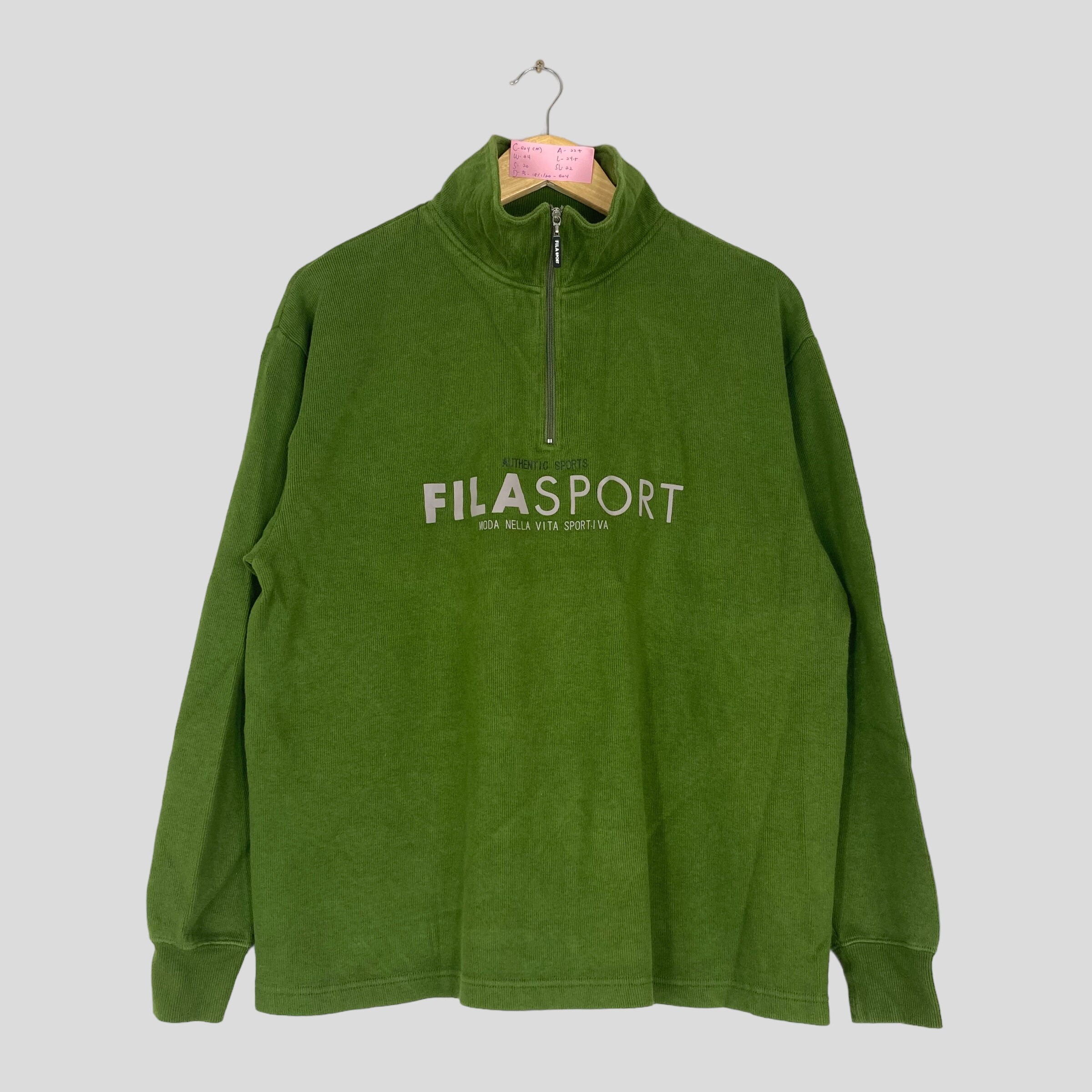 Vintage FILA SPORT Olive Green Quarter Zipper Sweatshirt Big Logo