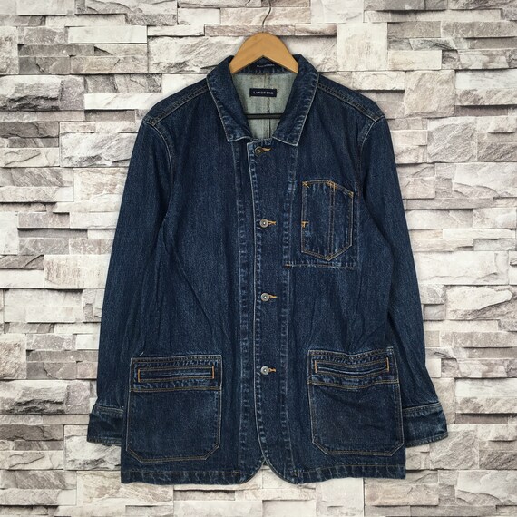 Vintage LAND’ ENDS Denim Chore Jacket Button Up W… - image 1