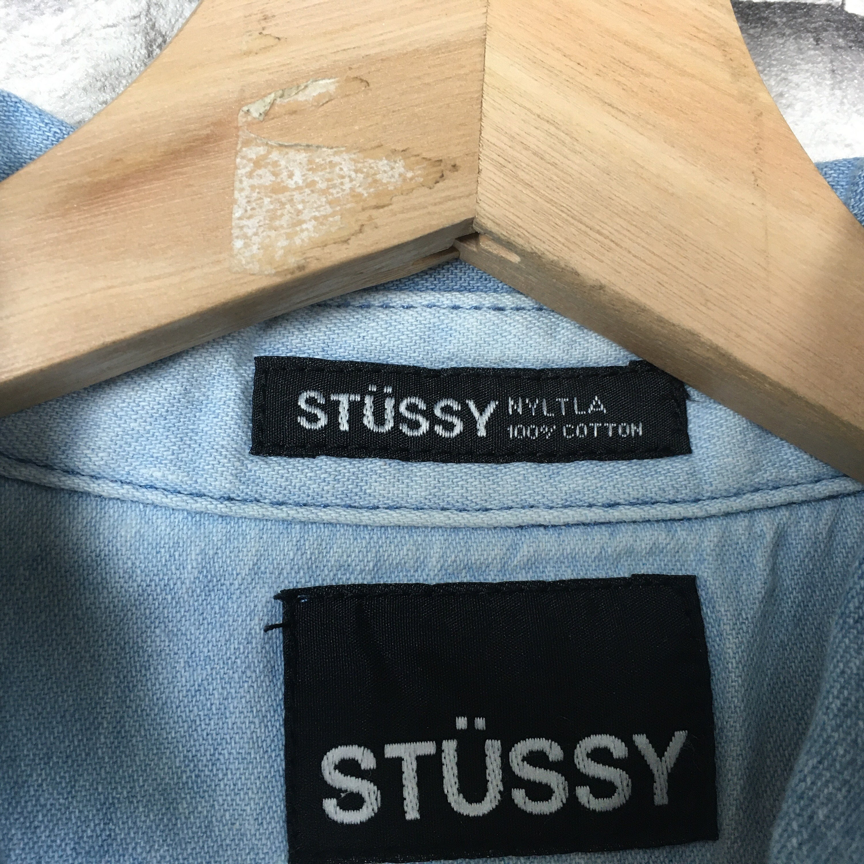 Vintage STUSSY Womens Jean Denim Shirt Long Sleeve Button up