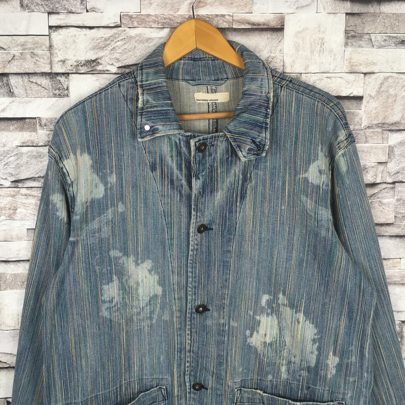 Vintage BURNING VIOLET Acid Wash Stone Wash Denim Jacket Hickory Striped Strecth Jacket Size Medium Workwear Streetwear Wokers
