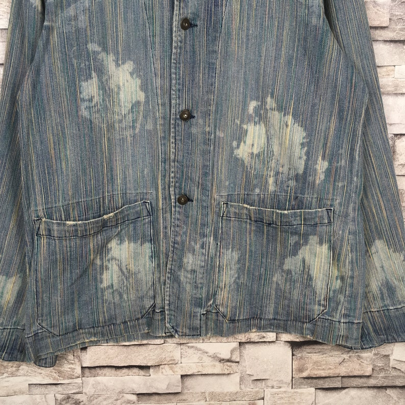 Vintage BURNING VIOLET Acid Wash Stone Wash Denim Jacket Hickory Striped Strecth Jacket Size Medium Workwear Streetwear Wokers