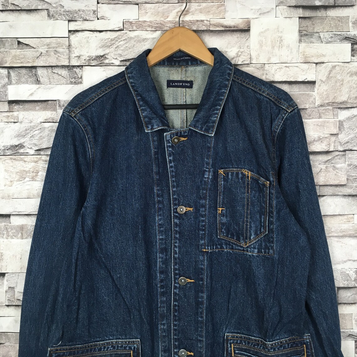 Vintage LAND ENDS Denim Chore Jacket Button up Workwear Jean - Etsy