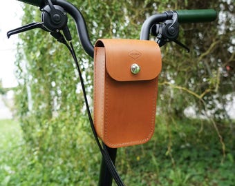 Large Leather Handlebar Bag for Brompton: Velcro Pouch, All Handlebar Types