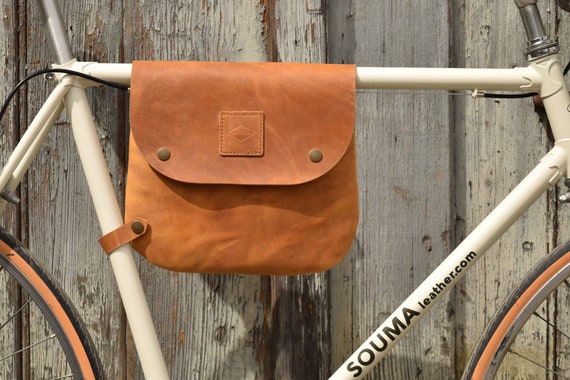 Genuine Leather Saddle Bag Handlebar Frame Bag VINTAGE BROWN Small Square