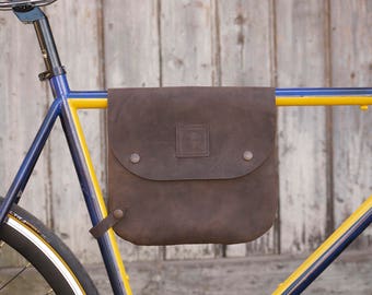 Sacoche de vélo en cuir / sacoche de cadre de vélo, sac à bandoulière - Bikegab - Dark