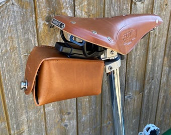 Leather Bicycle Saddle Bag: Quick Release Bike Tool Bag