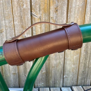 Leather Carry Handle for Brompton bicycle - All Brown- Full grain leather, handle for carrying Brompton folding bike