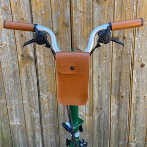 Large Leather Handlebar Bag for Brompton: Velcro Pouch, All Handlebar Types