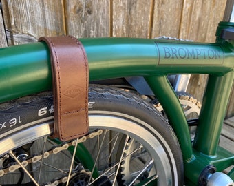 Correa de cuero 2 en 1 para marco de rueda para BROMPTON BICYCLE y correa para pantalones en uno - accesorio de cuero para bicicleta