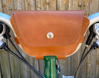 Borsa da manubrio in pelle per Brompton: custodia impermeabile per telefono e portafoglio