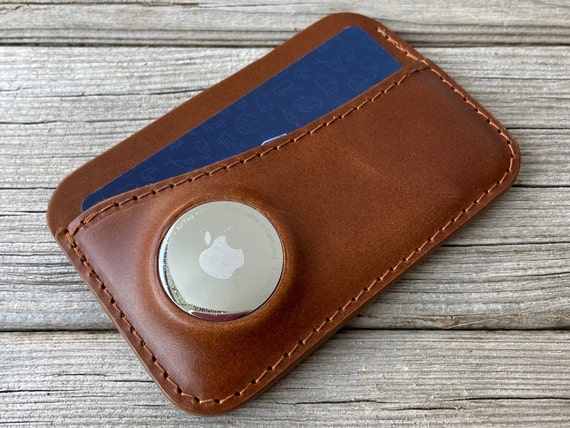 Portefeuille fin avec étui intégré pour Apple AirTag, porte-cartes de  crédit en cuir, portefeuille avec blocage RFID