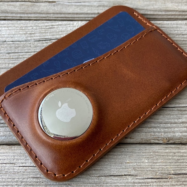 Leather Apple AirTag Wallet - Card Wallet With Pocket For Apple AirTag, Minimalist AirTag Wallet, Unique Gifts for Men