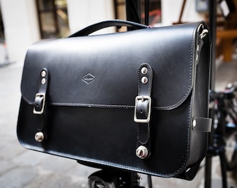 Leather Briefcase for Brompton, Brompton Front Carrier Bag, Brompton Laptop Bag - Frame included