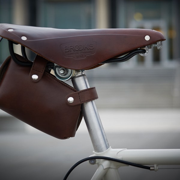 Leather Saddle Bag for Bicycle, Brompton Bicycle,