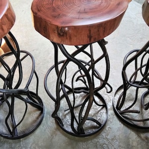 Forest Iron Forged Root Oil Rubbed Bar Stools With Live Edge