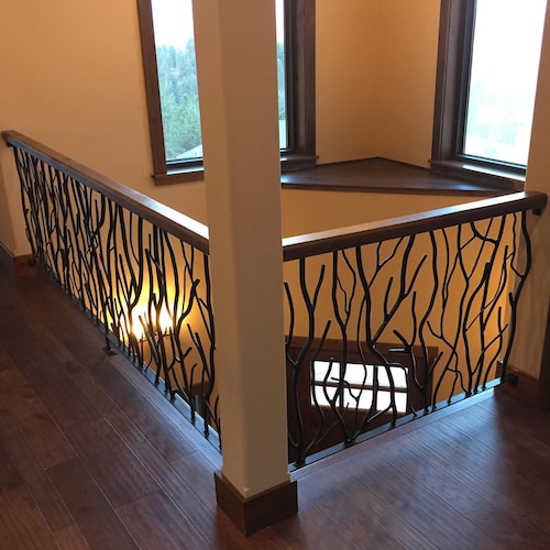 Hand Forged Heavy Steel Railing With Hammered Texture, Viking, Antler