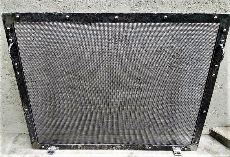 Custom Fireplace Screen Hammered Rivets and Frame Etsy