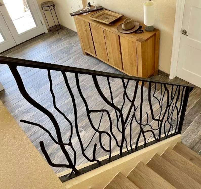 Wrought Iron Forest Forged Scattered Branches Metal Stair Railing ...