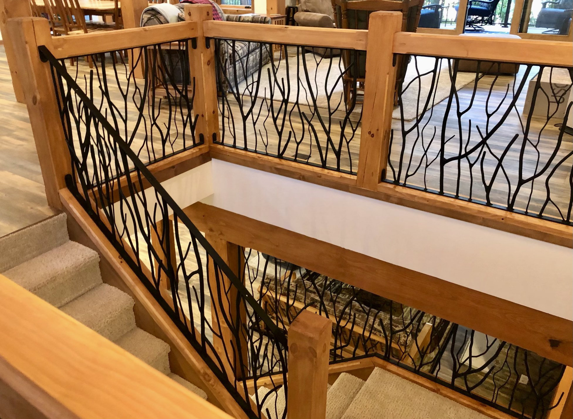Waterfall Railing Insert Wrought Iron Forest Forged Scattered Branches Metal Stair Railing ...