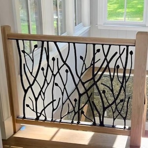 Organic Iron Tree Forest Forged Branches with Scattered Leaves /Metal Stair Railing/Balcony Deck Railings/ Gates Custom Made Per Linear Foot