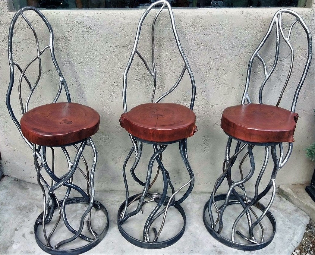 Forest Hobbit Forged Iron Branch Chairs With Flame Painted