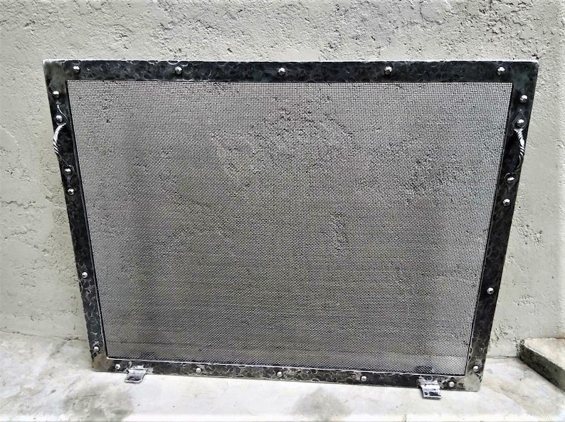 Custom Fireplace Screen Hammered Rivets and Frame Etsy