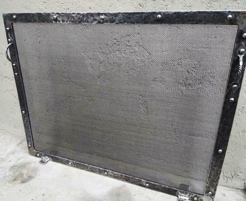 Custom Fireplace Screen Hammered Rivets and Frame Etsy