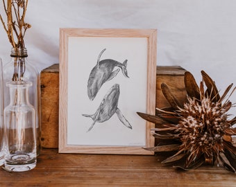 Whales Print, Whale Art, Nursery whale art, Animal Art, Whales drawing, Illustration Print, nature print