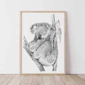 Nursery Decor Koala, Fine art print, wall art, nursery room, nursery art, drawing, animal print, cute animal drawing, australian animals