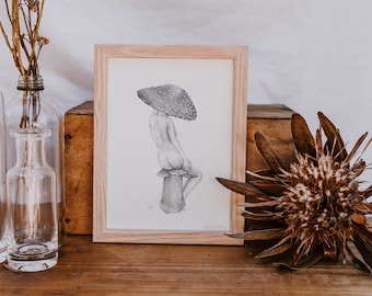 Illustration Print - Christmas gift - Xmas gift - Toadstool - Fine art print - Illustration - nature print - drawing - woman - female