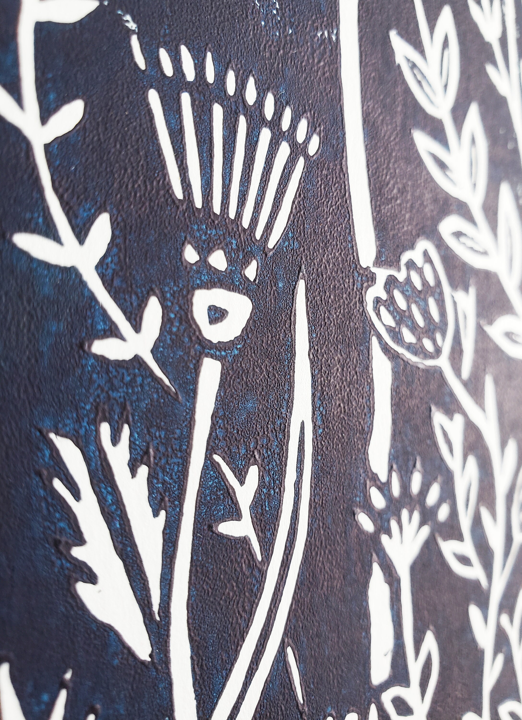 Lino Print blue fine art illustration ink lino cutting Etsy