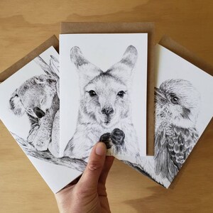 Geïllustreerde wenskaarten - set van 3 kaarten - Australische dieren