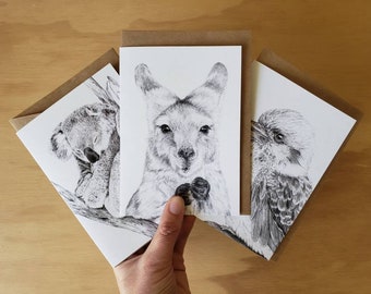 Illustrated Greeting Cards - 3 card set - Australian Animals