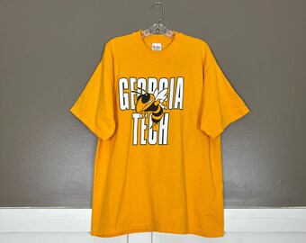 Vintage Georgia Tech Buzz Graphic T-Shirt, Yellow and White, Size Extra Large (XL)