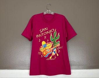 1990s Vintage San Antonio Souvenir Graphic T-Shirt, Pink, Single Stitch, Size Large