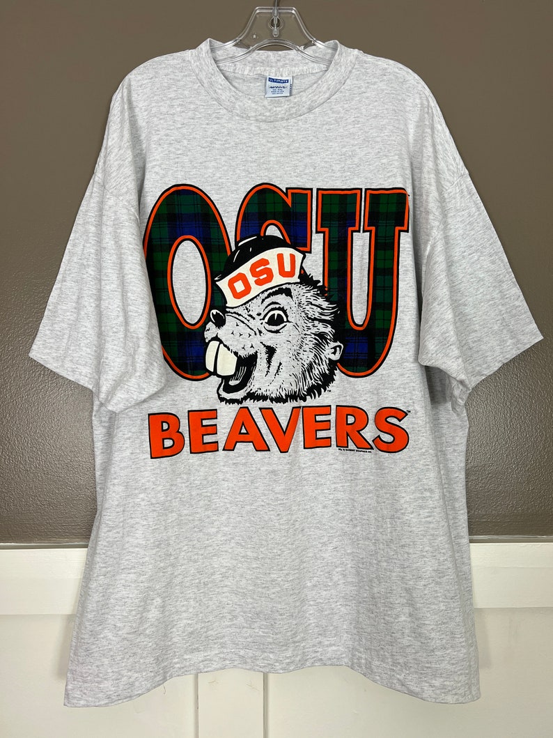 Vintage OSU T-Shirt, 1990s Oregon State Beavers Graphic Tee, Single Stitch, Heather Gray, Size Extra Extra Large 2XL image 9