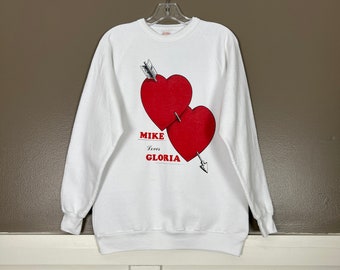 Valentine's Day Sweatshirt, 1980s Vintage Raglan Mike Loves Gloria Pullover, Size Large