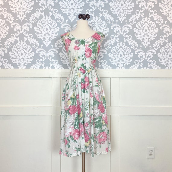 1990s vintage floral midi dress | petite small