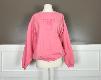 Vintage 1990s Anvil Sweatshirt, Pink, Daytona Beach, Florida Crewneck Pullover, Size Large