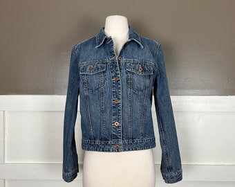 y2k vintage GAP jean jacket, medium wash blue denim jacket, womens size medium