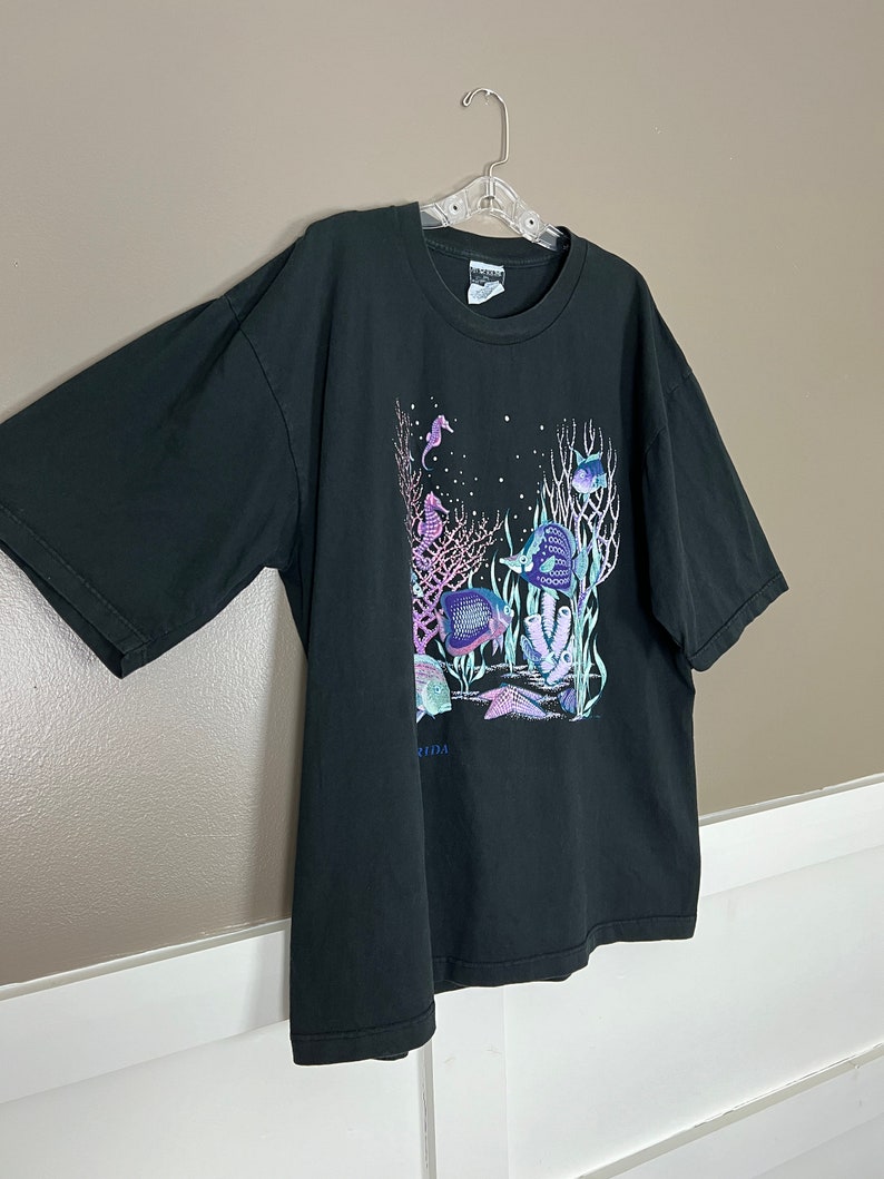Vintage Florida T-Shirt, 1990s, Black Aquatic Print, Cotton, Souvenir Tee, Size 2X/XXL Bild 6