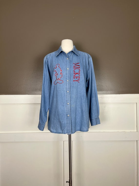 1990s Mickey Mouse Vintage Denim Shirt, Blue, Size