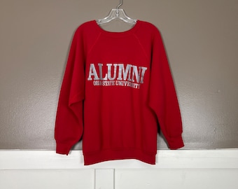 Ohio State University Sweatshirt, 1980s Vintage Red Student Alumni Pullover Graphic Sweatshirt, Size Extra Large (XL)