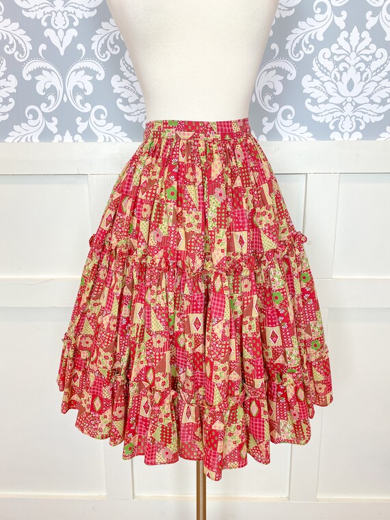 1970s vintage faux patchwork square dance skirt |
