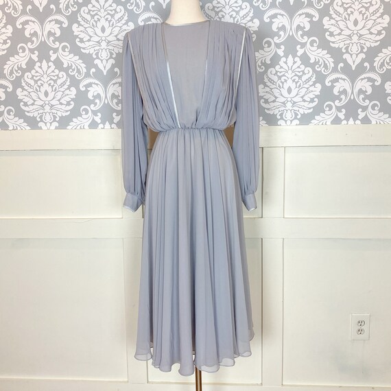 1980s vintage grey party midi dress | medium